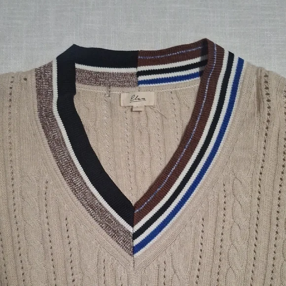 Elan Women's Beige V-Neck Cable Knit Sweater Size L - Picture 6 of 12